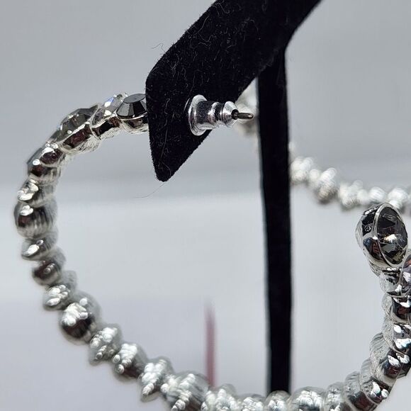 NIB Studio 1886 Bejewled Colorful 2" Hoop Earrings Grey Fashion Jewelry - Picture 5 of 6